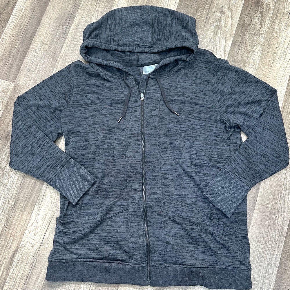 ATHLETA Women’s Charcoal Gray Full Zip Drawstring Hooded Sweatshirt